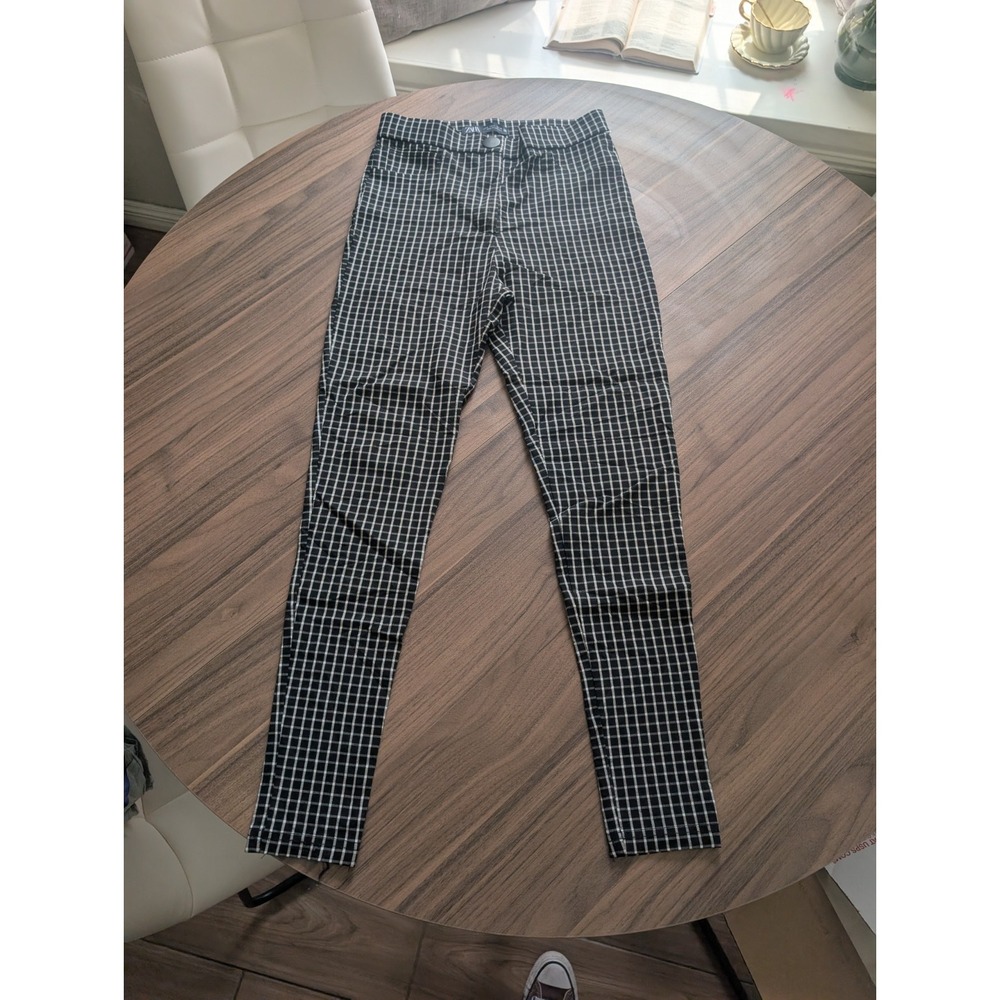 Zara Women's Size S Black Plaid Check Skinny Pants High Rise Ankle Preppy Office